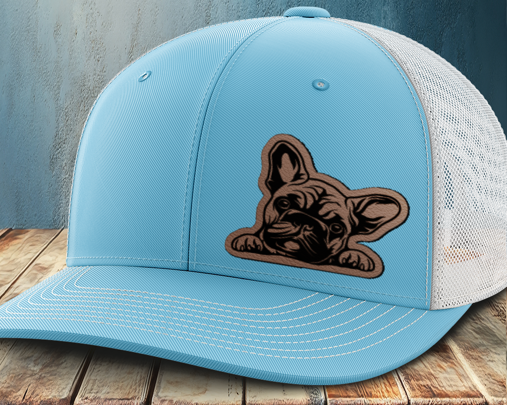 Peeking Frenchie, Leather Patch Trucker Hat