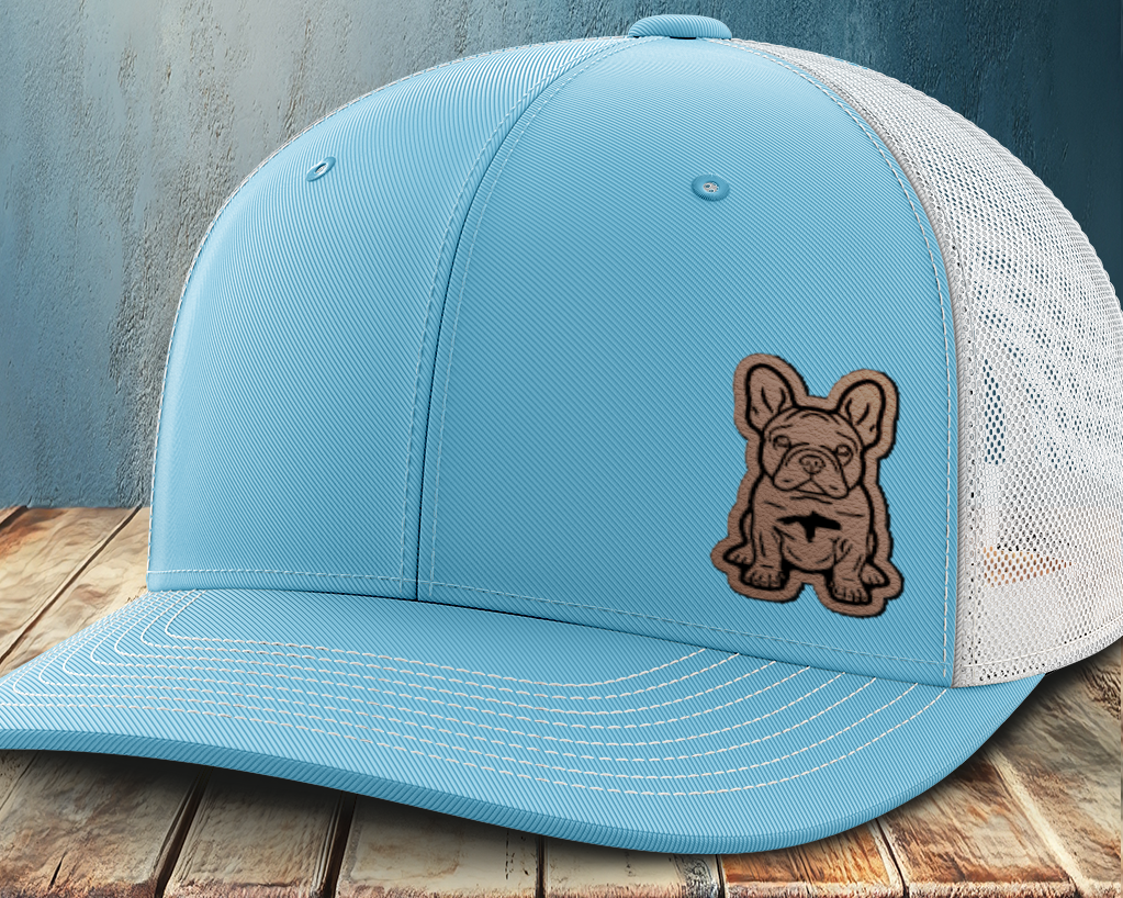 Sitting Frenchie, Leather Patch Trucker Hat