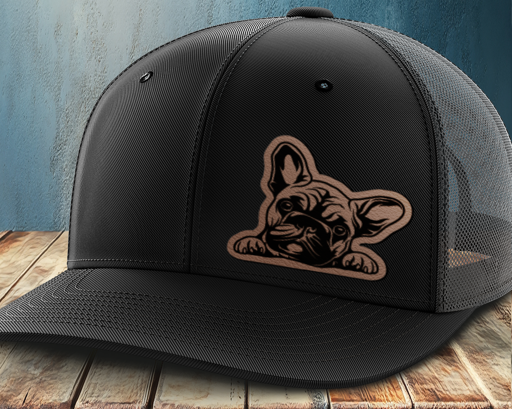 Peeking Frenchie, Leather Patch Trucker Hat