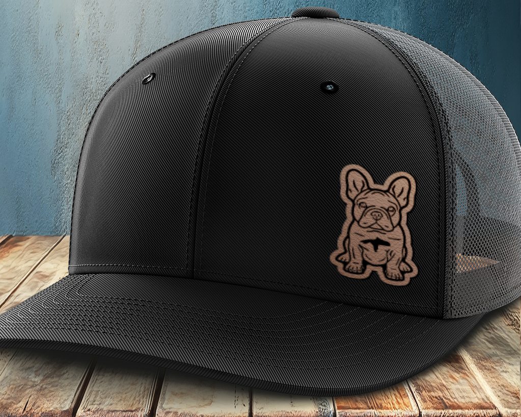 Sitting Frenchie, Leather Patch Trucker Hat