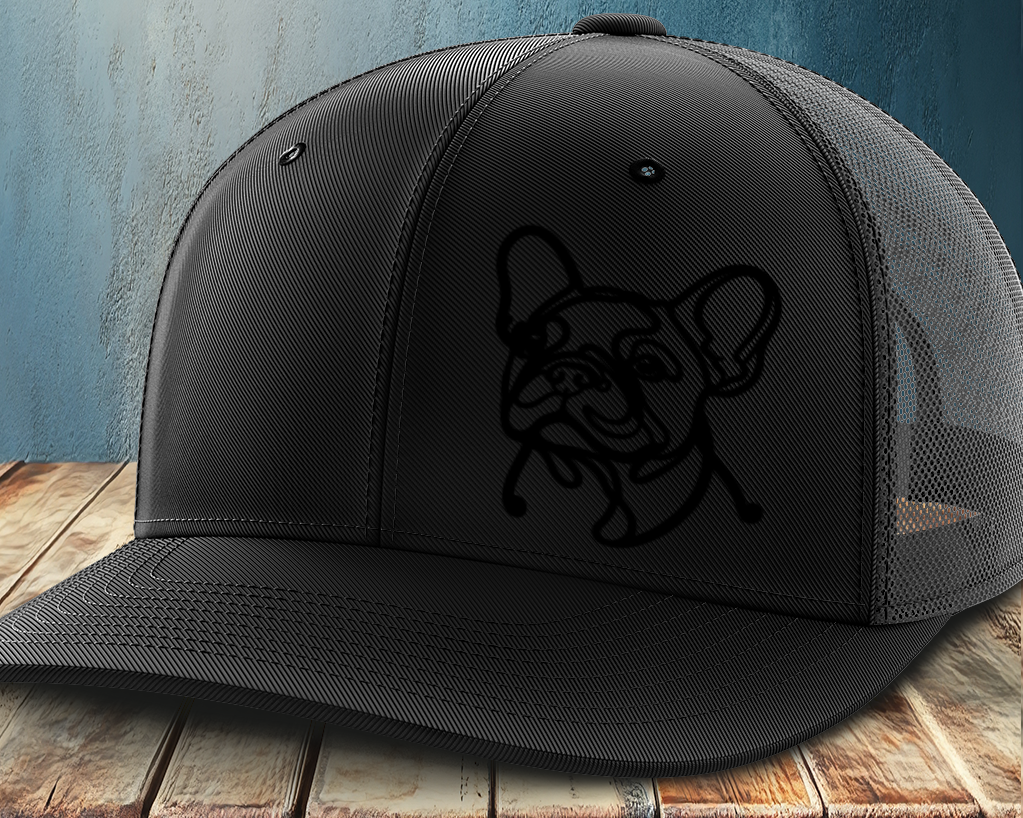 Frenchie Line Decal, Leather Patch Trucker Hat