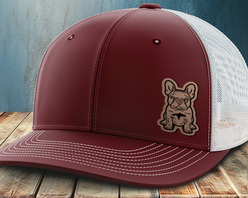 Sitting Frenchie, Leather Patch Trucker Hat