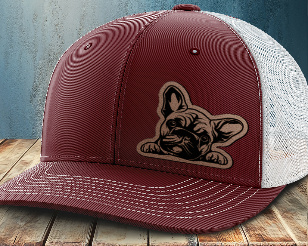 Peeking Frenchie, Leather Patch Trucker Hat