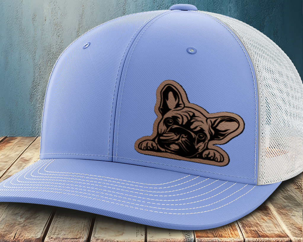 Peeking Frenchie, Leather Patch Trucker Hat