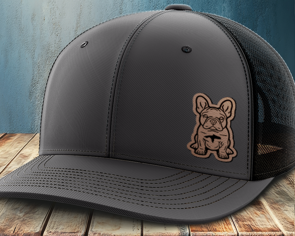 Sitting Frenchie, Leather Patch Trucker Hat