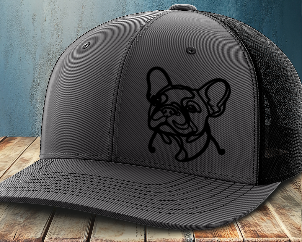 Frenchie Line Decal, Leather Patch Trucker Hat