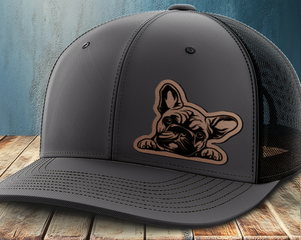 Peeking Frenchie, Leather Patch Trucker Hat