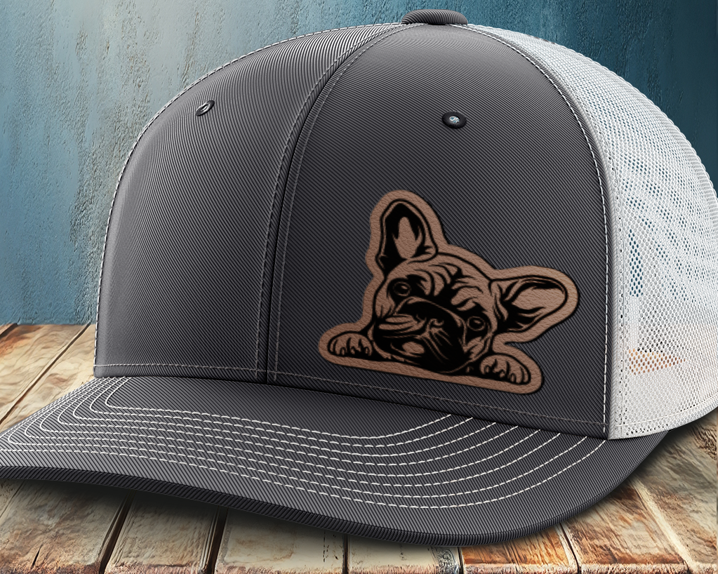 Peeking Frenchie, Leather Patch Trucker Hat