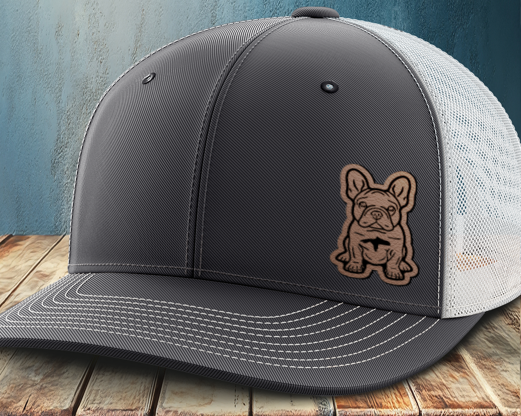 Sitting Frenchie, Leather Patch Trucker Hat