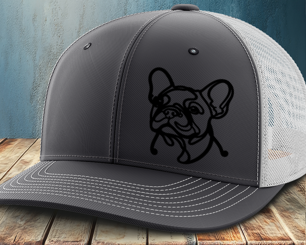 Frenchie Line Decal, Leather Patch Trucker Hat