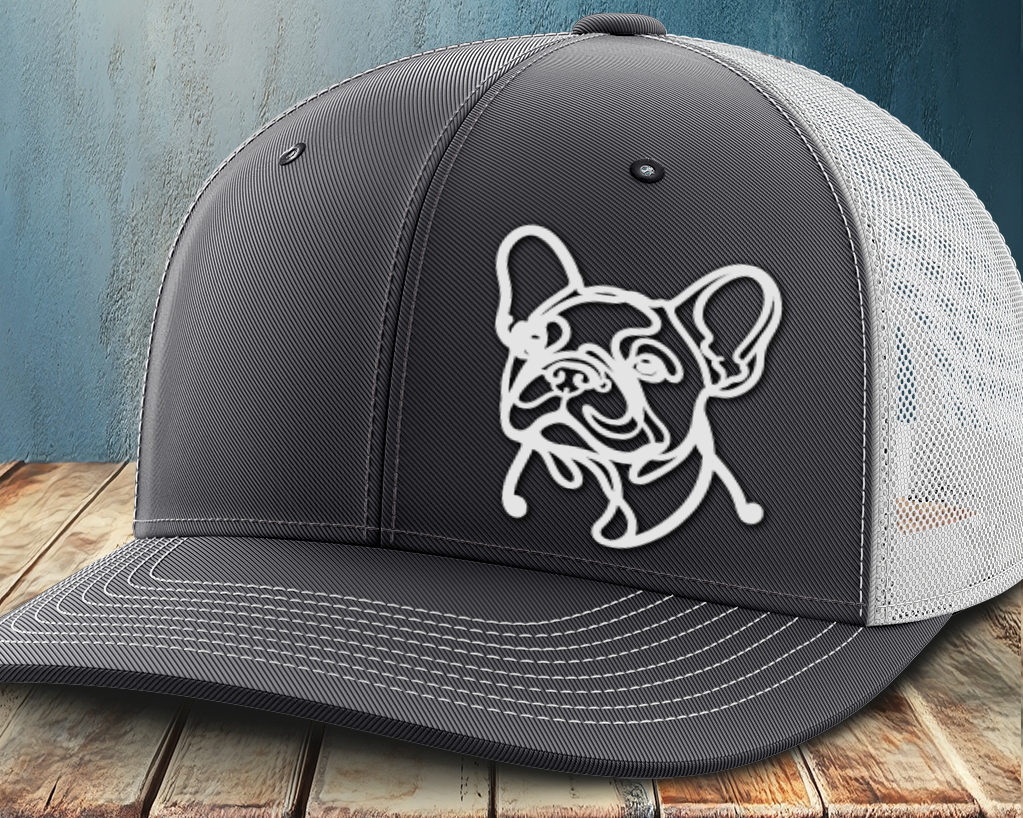 Frenchie Line Decal, Leather Patch Trucker Hat