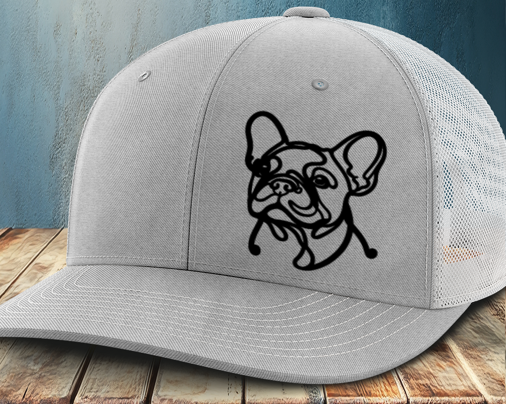 Frenchie Line Decal, Leather Patch Trucker Hat