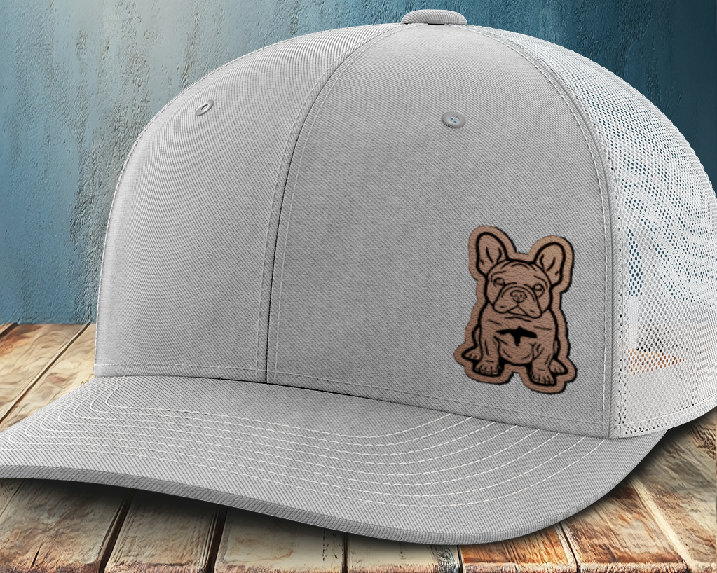 Sitting Frenchie, Leather Patch Trucker Hat