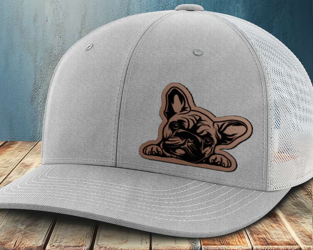 Peeking Frenchie, Leather Patch Trucker Hat