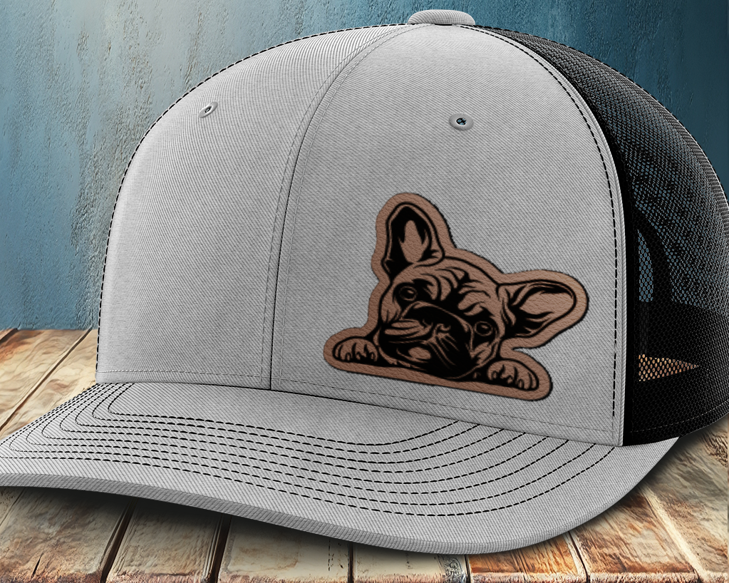 Peeking Frenchie, Leather Patch Trucker Hat