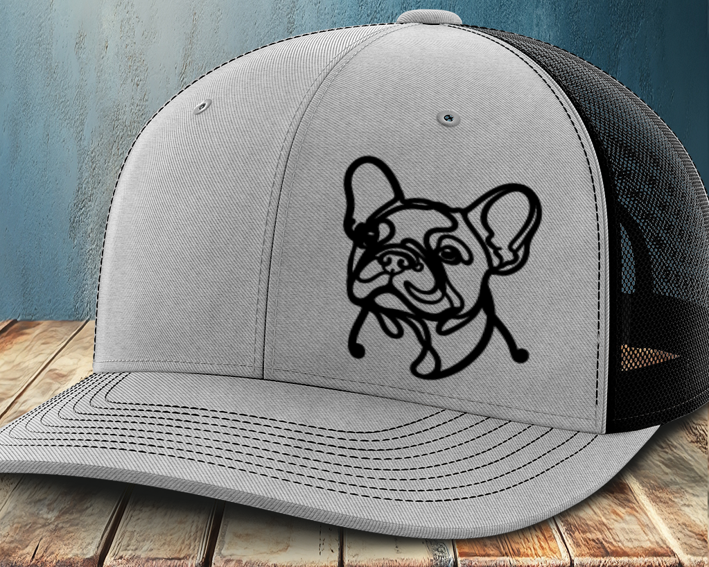 Frenchie Line Decal, Leather Patch Trucker Hat