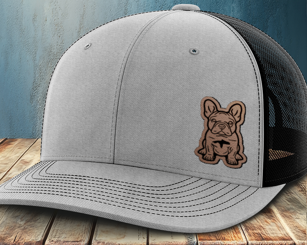 Sitting Frenchie, Leather Patch Trucker Hat