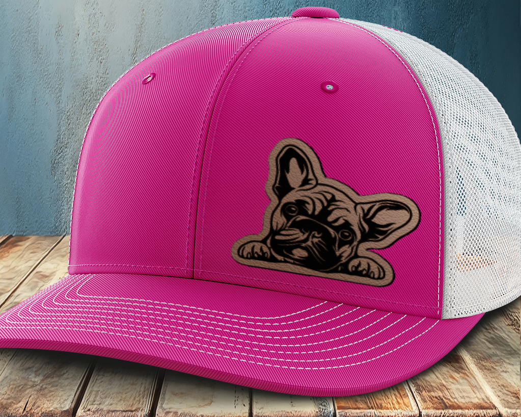 Peeking Frenchie, Leather Patch Trucker Hat