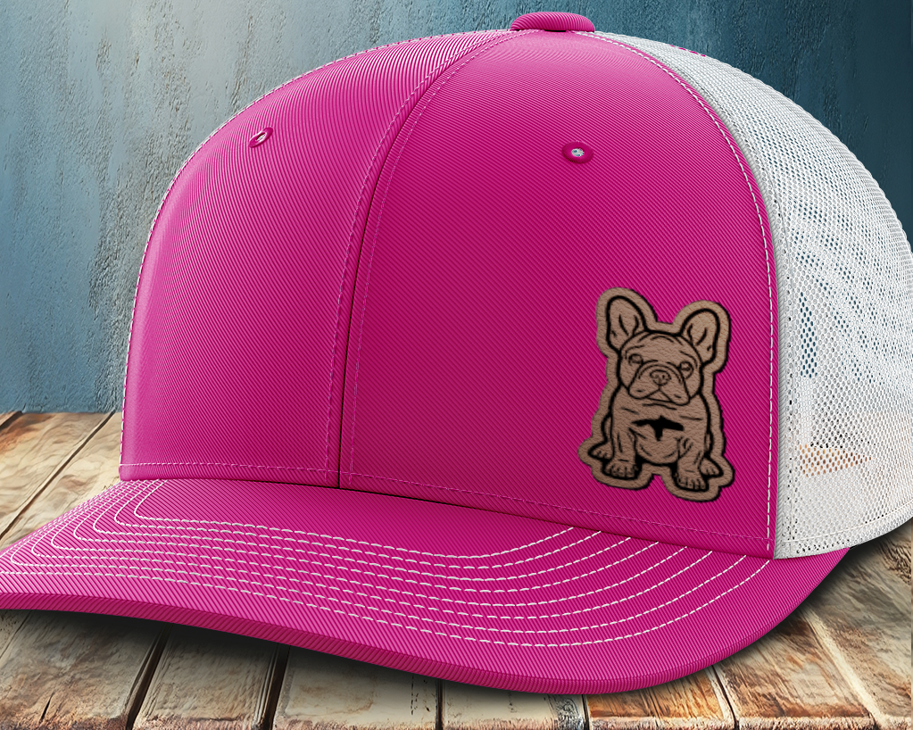 Sitting Frenchie, Leather Patch Trucker Hat