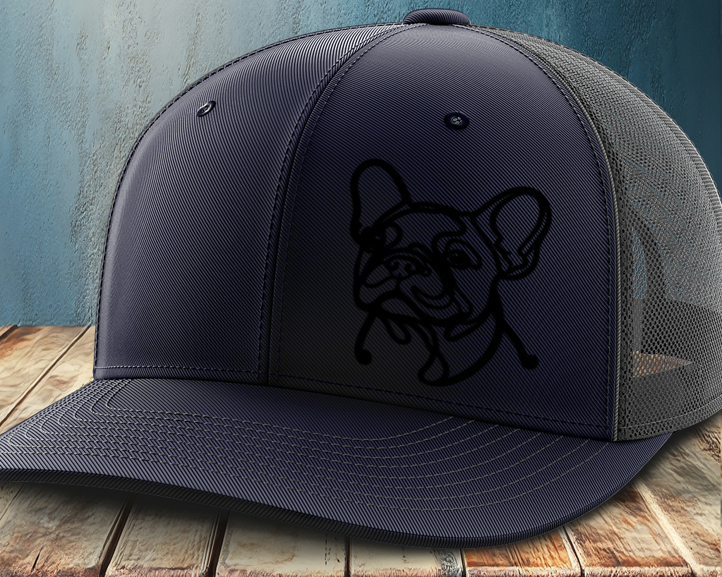 Frenchie Line Decal, Leather Patch Trucker Hat