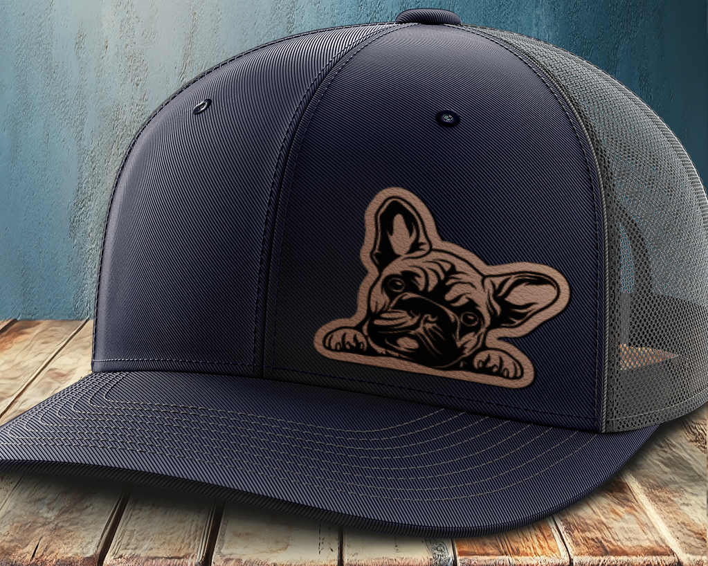 Peeking Frenchie, Leather Patch Trucker Hat