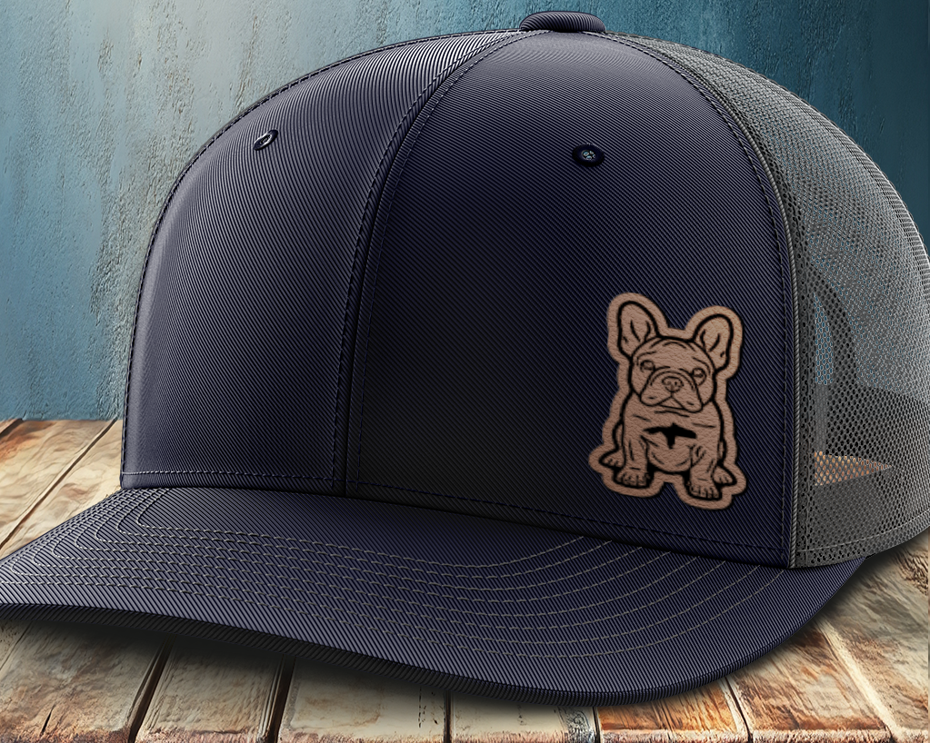 Sitting Frenchie, Leather Patch Trucker Hat