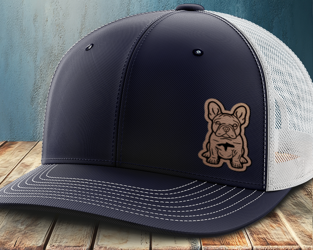 Sitting Frenchie, Leather Patch Trucker Hat