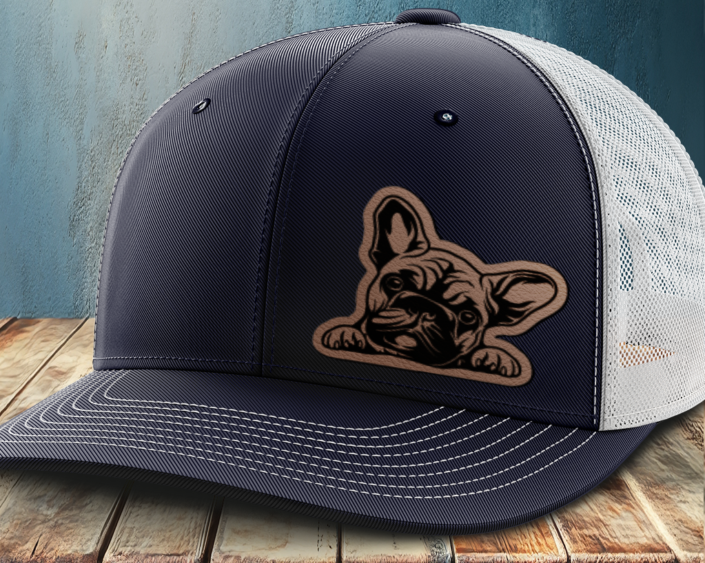 Peeking Frenchie, Leather Patch Trucker Hat