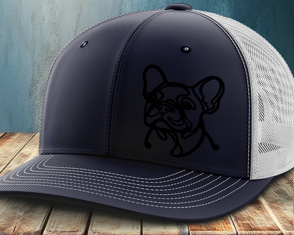 Frenchie Line Decal, Leather Patch Trucker Hat